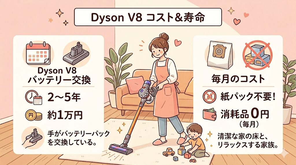 ダイソンV8を買って後悔しない？バッテリー寿命と維持費