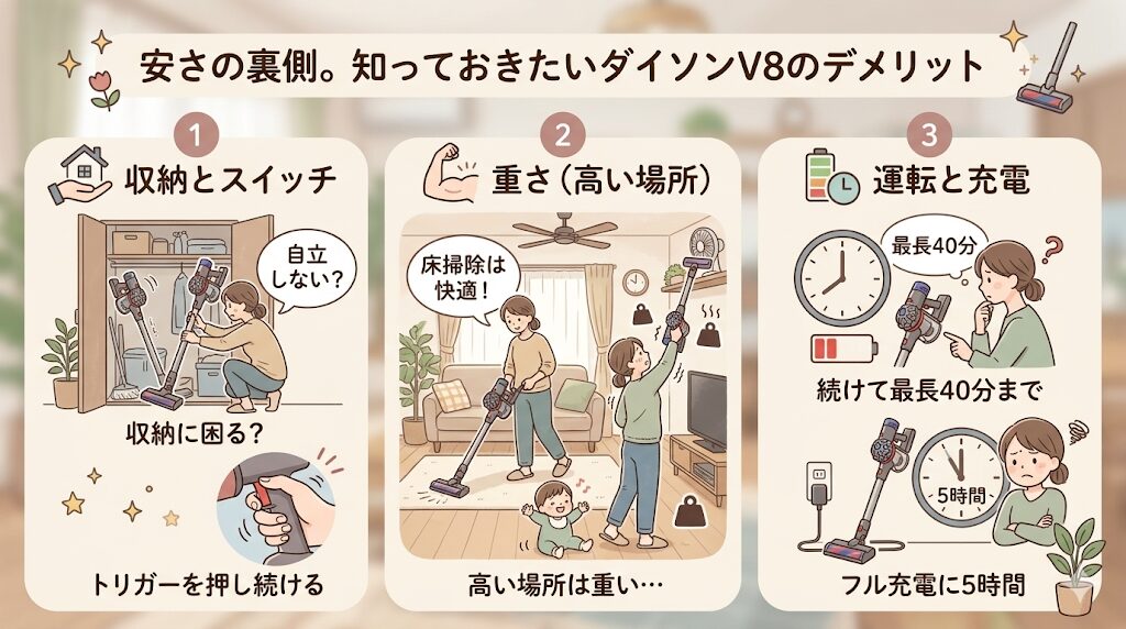 安い代わりに知っておきたいダイソンV8のデメリット