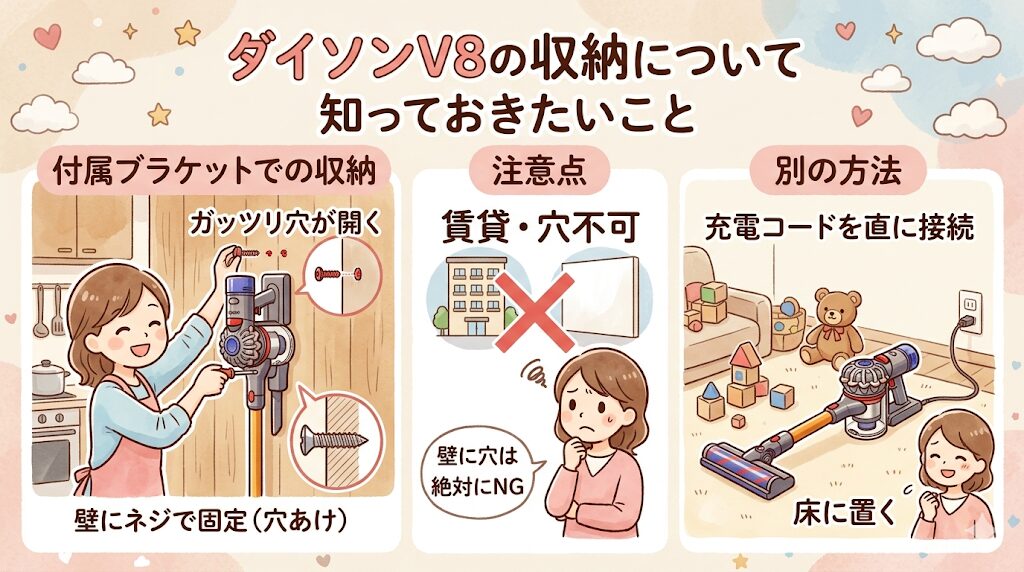 ダイソンV8は壁に穴を開ける「壁掛け収納（ビス留め）」