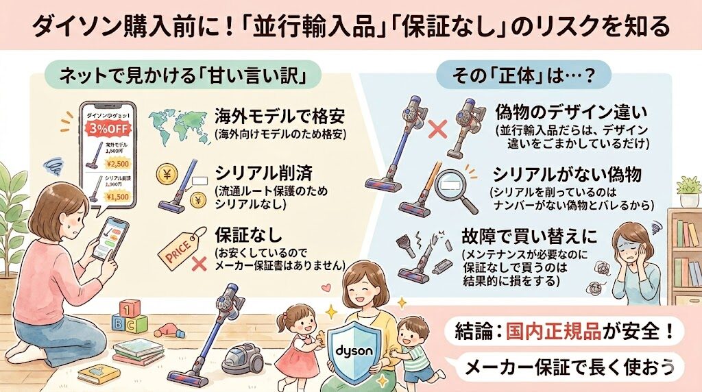 ダイソンの掃除機：並行輸入品・保証書なしは避ける