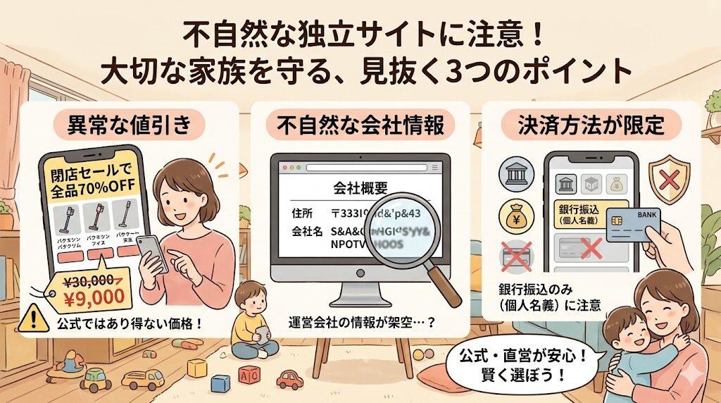 ダイソンの掃除機：不自然な独立サイトに注意