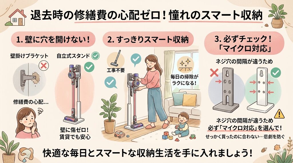 退去時の修繕費の心配ゼロ！「マイクロ対応」スタンドで憧れのスマート収納を実現