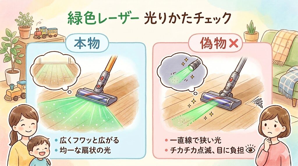 Fluffy Optic（緑色レーザー）搭載モデル：光を照射する範囲や明るさの不自然さ