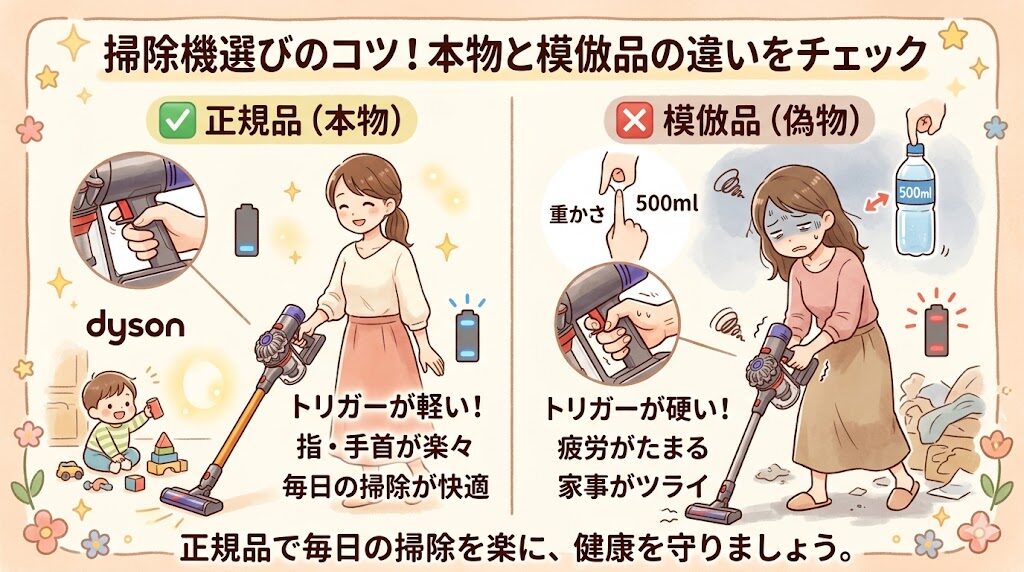 ダイソンの掃除機：V8 / V10シリーズ：バッテリーランプの点灯パターンとトリガーの押し心地