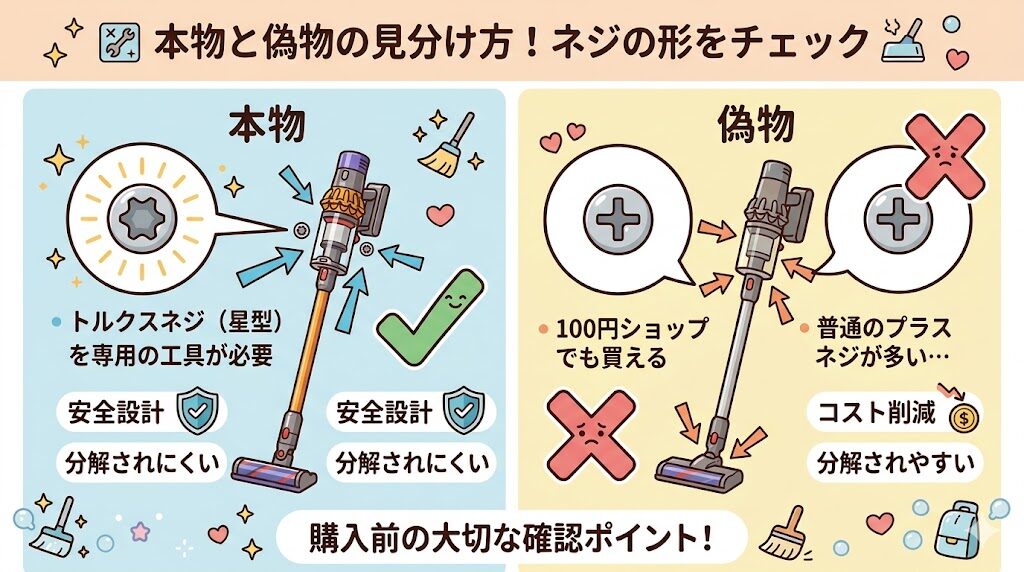 ダイソンの掃除機：特殊なネジの形をしているか