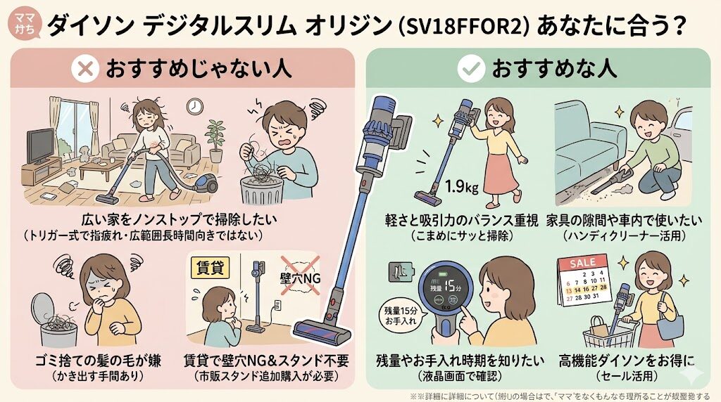 ダイソンデジタルスリムオリジン（SV18FFOR2）はおすすめな人・おすすめじゃない人