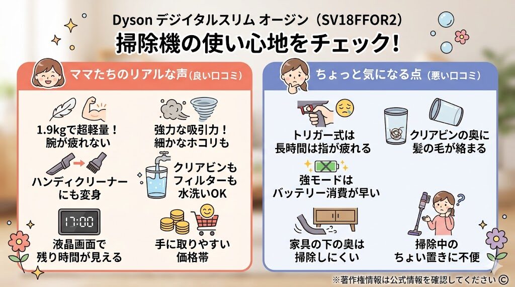 ダイソンデジタルスリムオリジン（SV18FFOR2）の良い口コミ・悪い口コミ