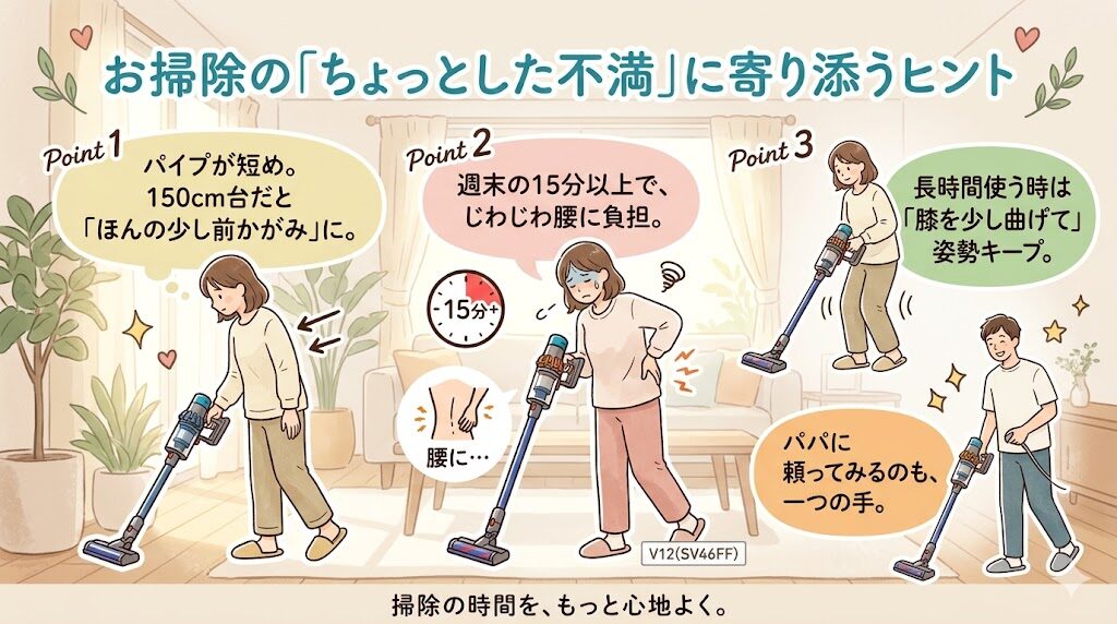 小柄な人にはパイプが短く腰が痛くなる