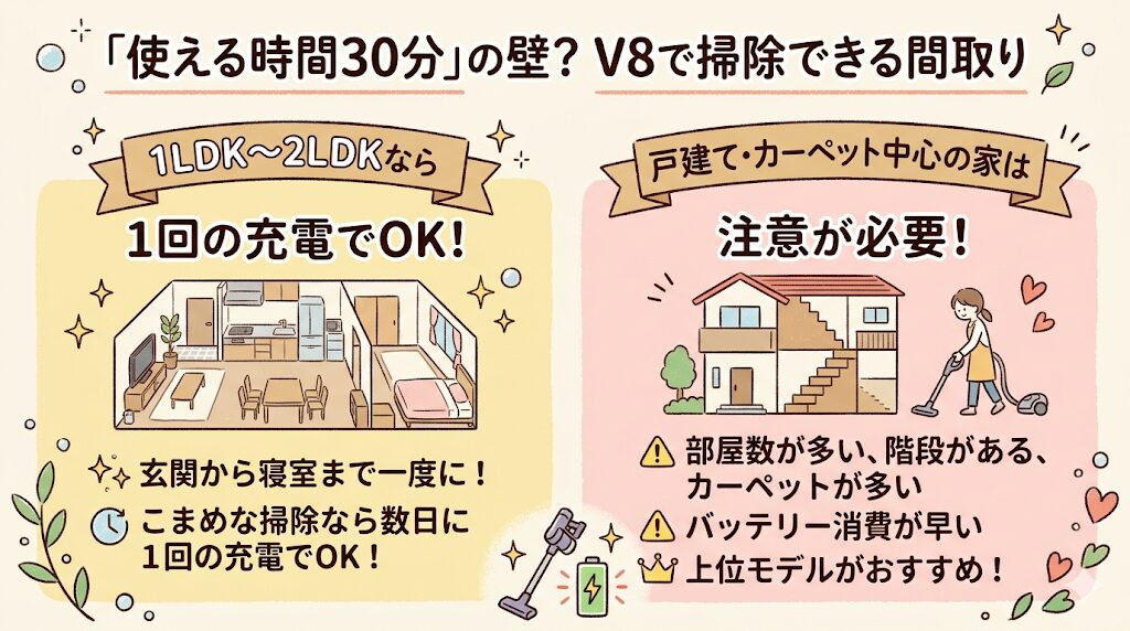 使える時間40分の壁。V8で掃除しきれる間取り