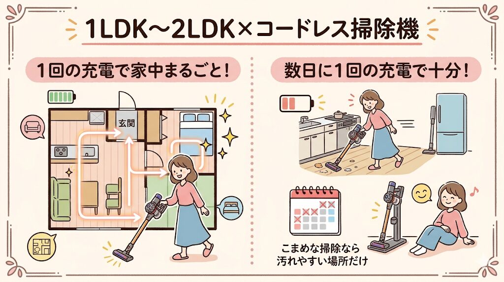 ダイソンV8は1LDK〜2LDKなら1回の充電で完了