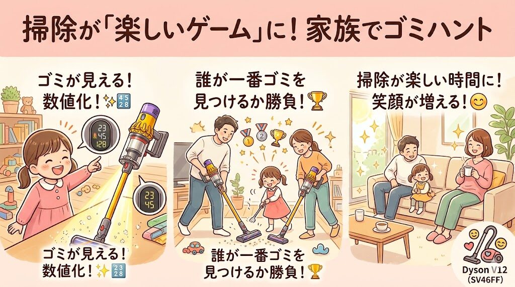 ダイソンV12 SV46FFで掃除を「楽しいゲーム」に変えたい家族