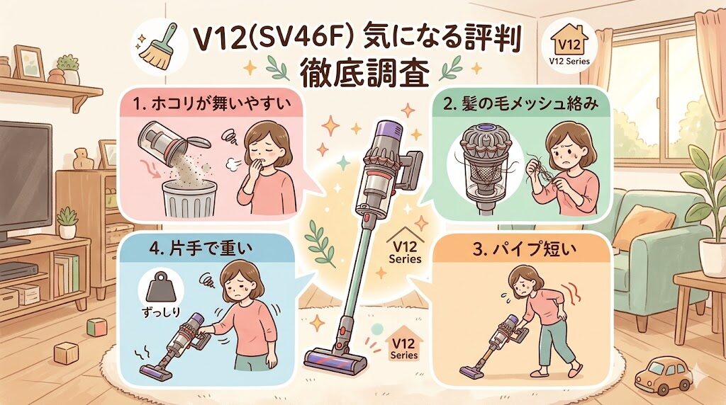 ダイソンV12（SV46FF）の口コミは？評判も徹底的に調査した悪い口コミ4つ