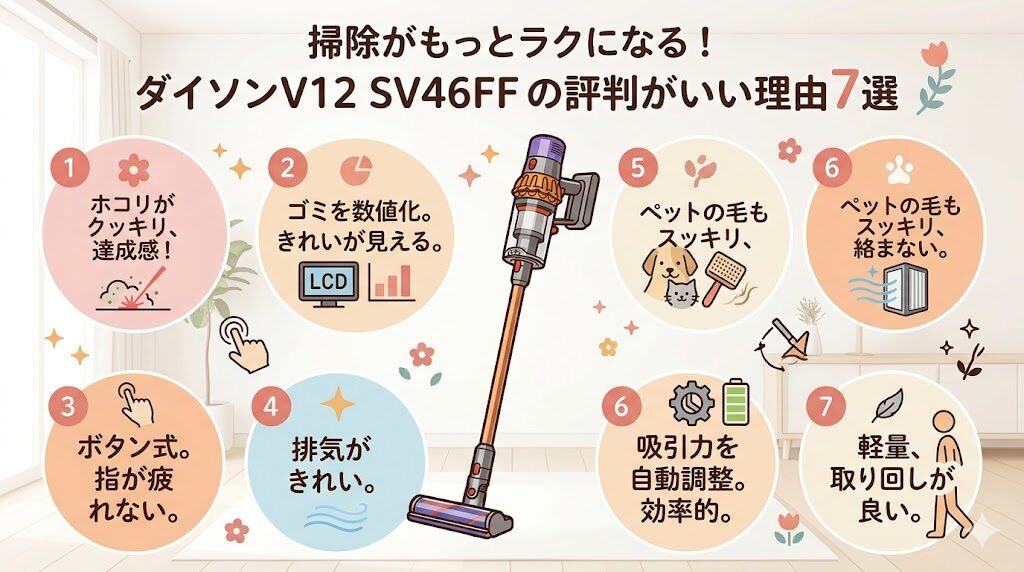 ダイソンV12 SV46FFの良い口コミ7つ